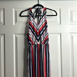 Moral Fiber Red Blue Vertical Stripes Halter Top Jumper M